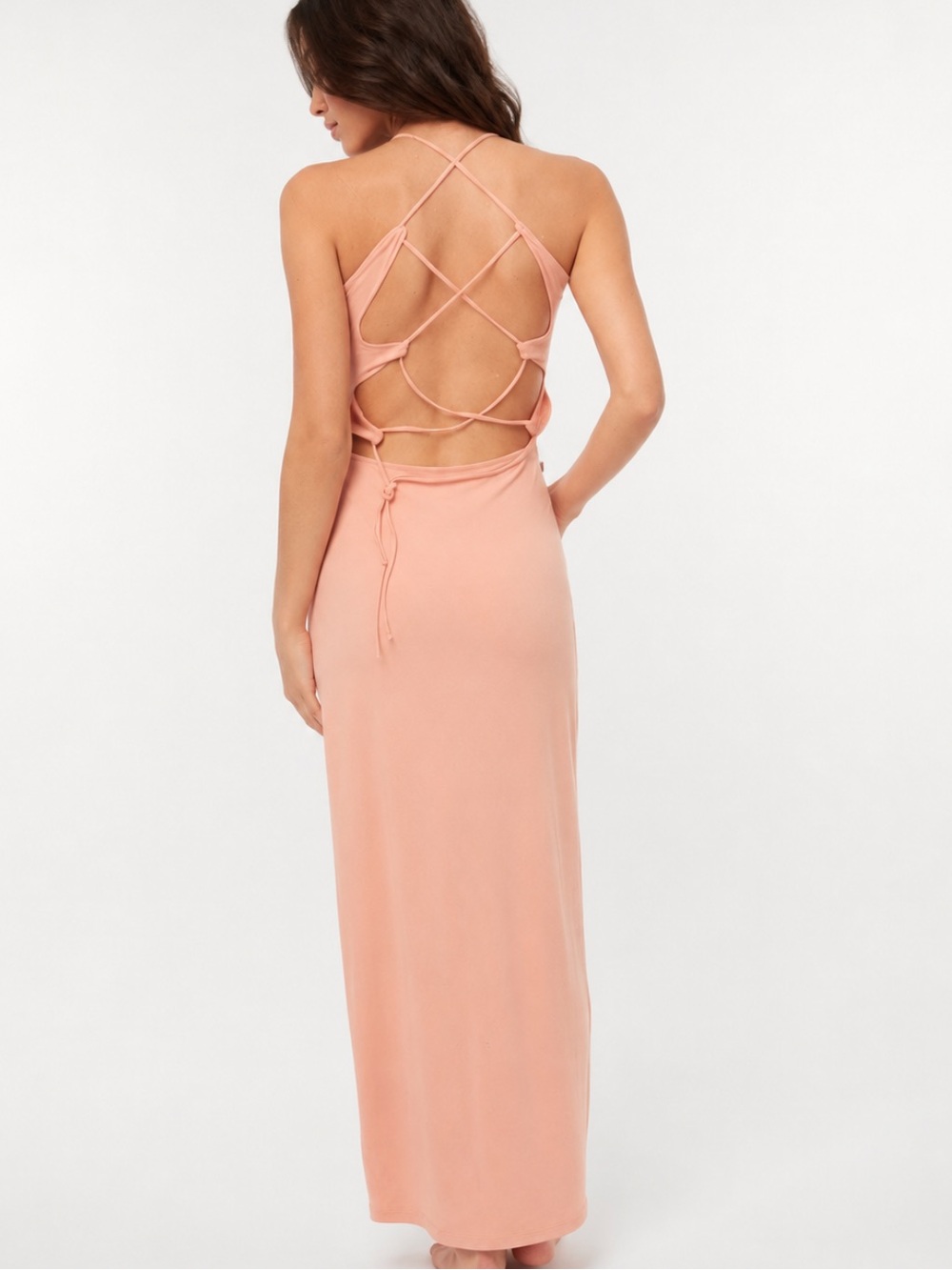 Lovers + Friends Strappy Open-Back Maxi Dress in Peach